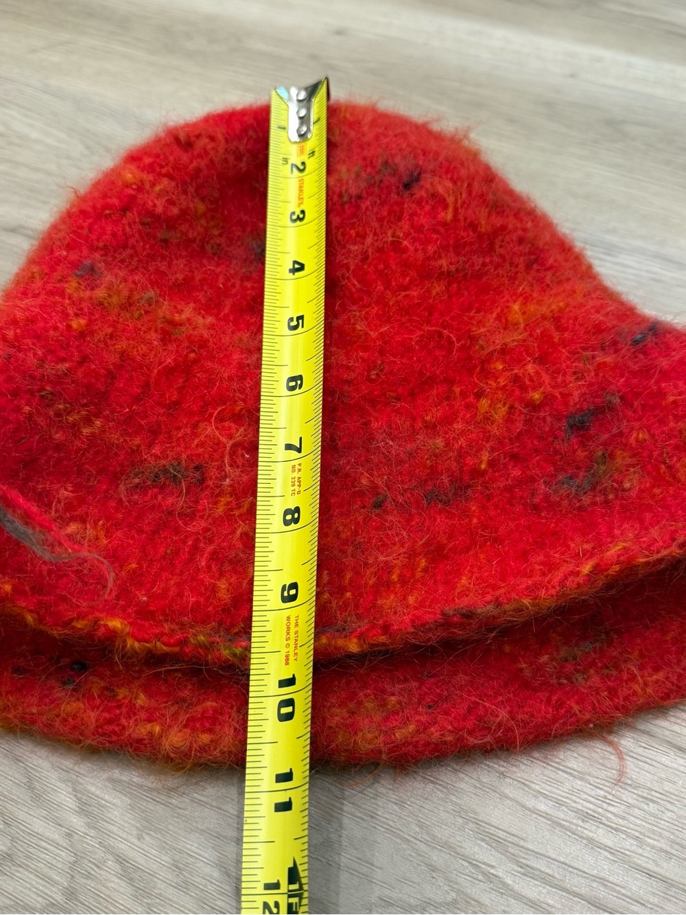 Felted Fuzzy Red with hints of yellow Wool Blend Rolled Bucket Hat - Picture 7 of 9
